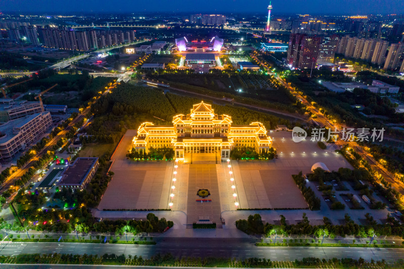 河南周口新城城市夜景灯光航拍图