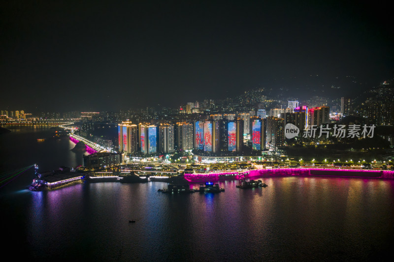 重庆市奉节县县城夜景全景航拍