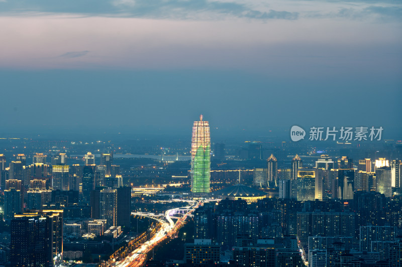 夏季郑州郑东新区CBD城市夜景风光