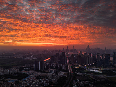 广州琶洲日落夜景航拍