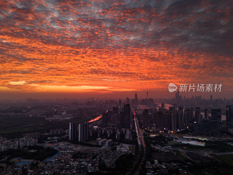 广州琶洲日落夜景航拍