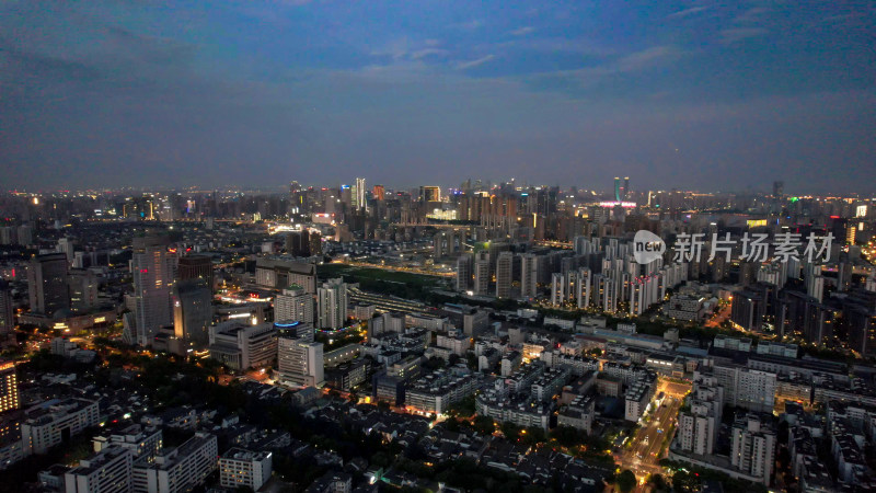 杭州城市夜幕降临交通航拍