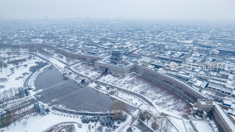 山西晋中平遥古城雪景航拍风景宣传