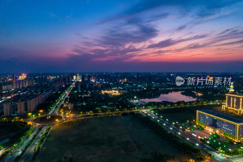 河南周口新城城市夜景灯光航拍图