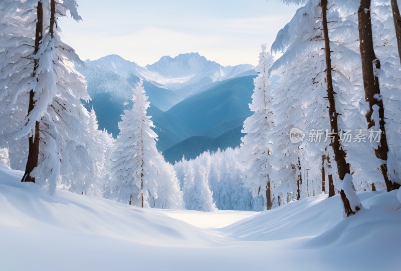 冬季森林白雪覆盖风景