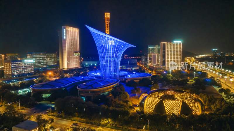 武汉光谷高新大道的马蹄莲建筑夜景灯光