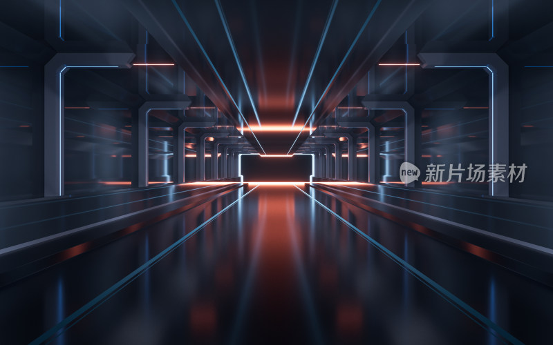 黑暗未来感隧道3D渲染