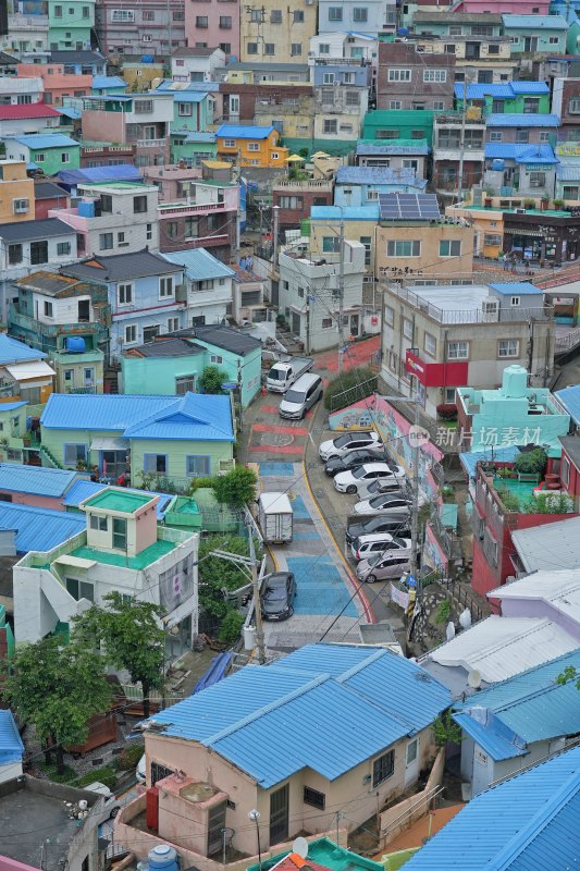 韩国釜山，甘川文化村，俯瞰景色