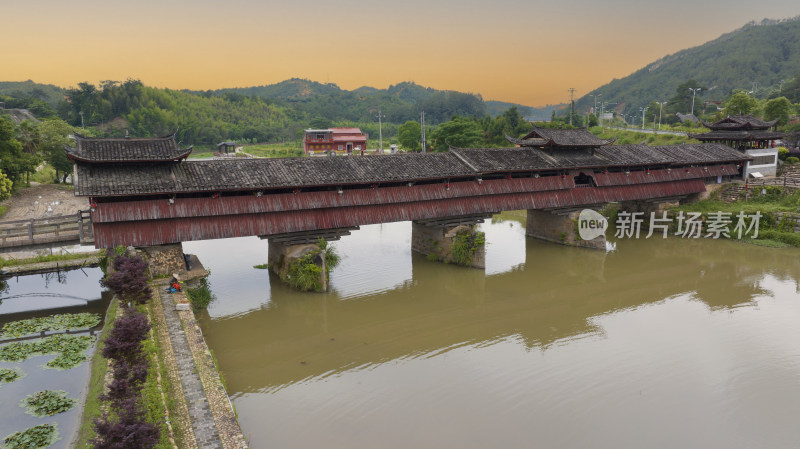 福建连城永隆廊桥景区晨曦航拍