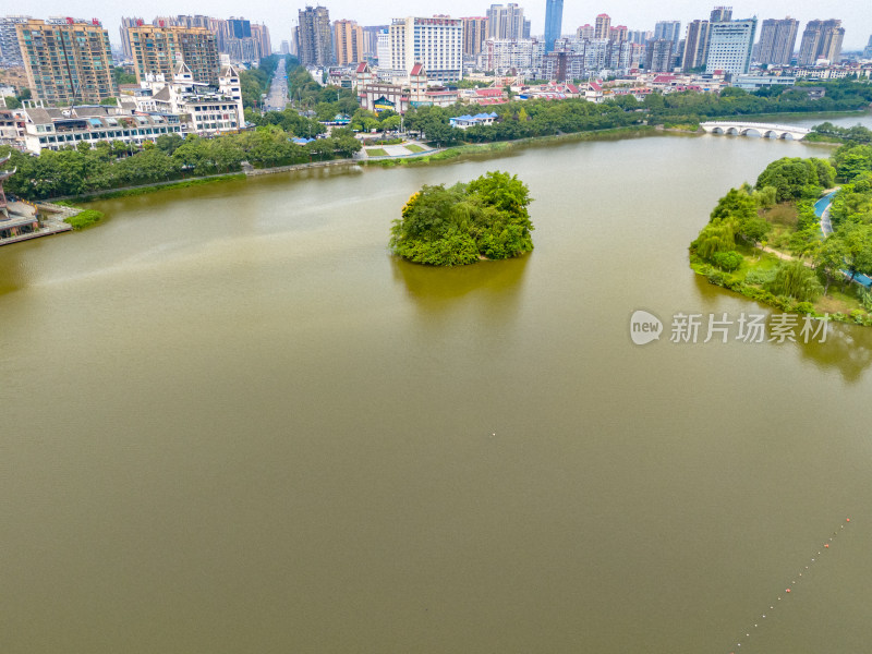 眉山远景楼河流周边风景航拍图