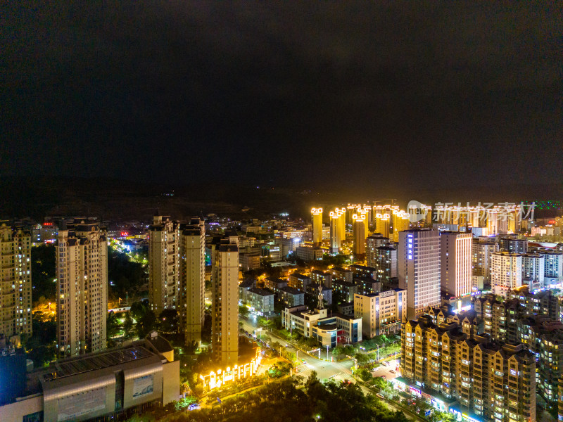 甘肃定西城市夜景交通航拍图