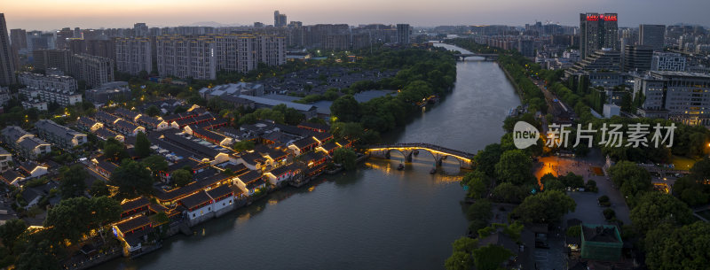 杭州大运河拱宸桥夜景航拍