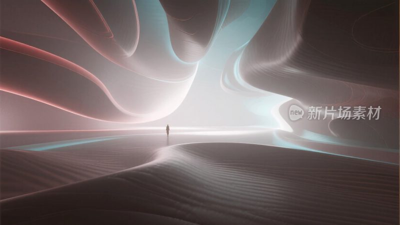 抽象空间中单人伫立场景