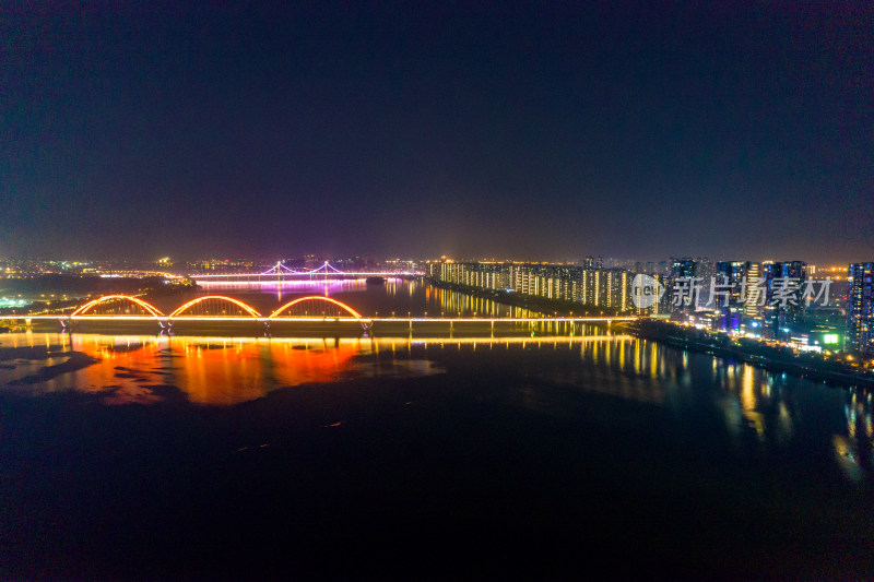 长沙湘江两岸夜景航拍摄影图