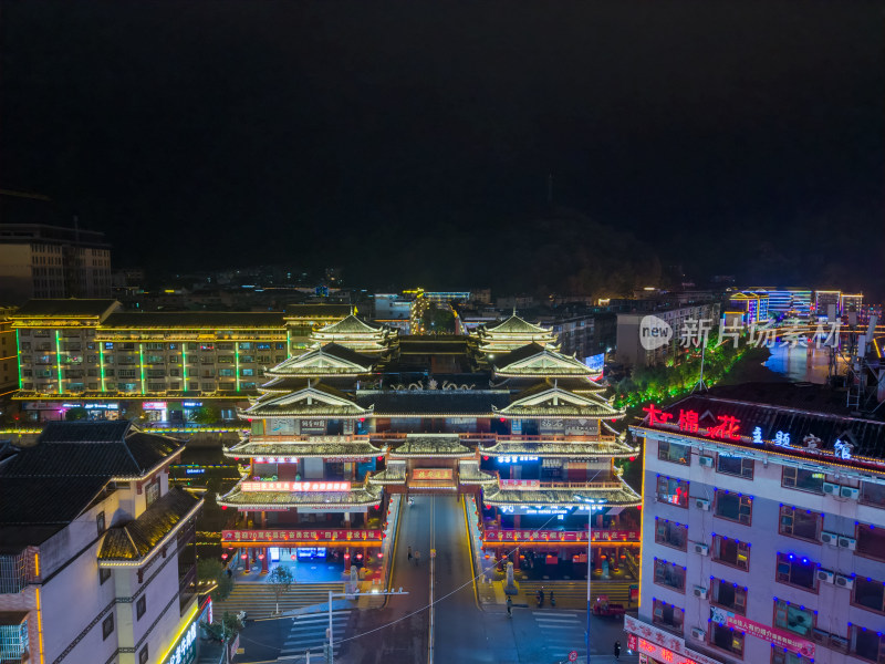 湖南怀化通道廊桥通道风雨桥夜景航拍