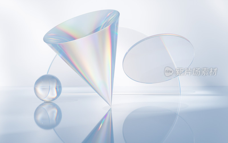 透明玻璃几何体背景3D渲染