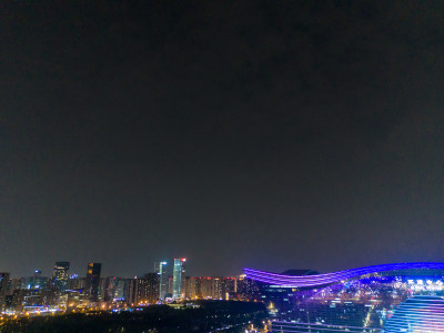 成都环球中心周边建筑夜景航拍图