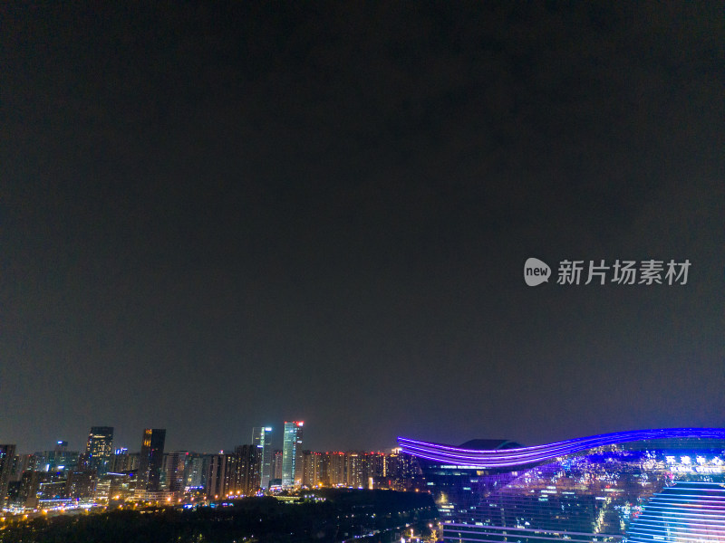 成都环球中心周边建筑夜景航拍图