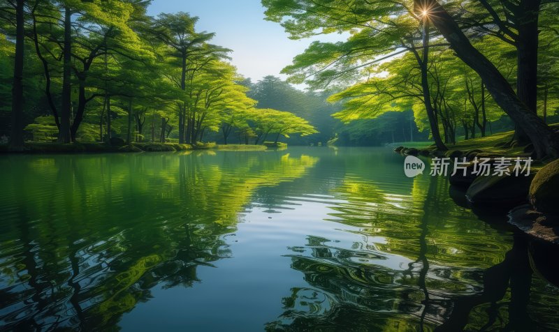 水面湖泊绿色自然宁静森林湖面背景