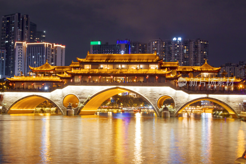 城市夜景建筑府河廊桥