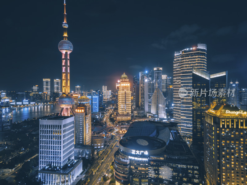 上海都市天际线夜景航拍