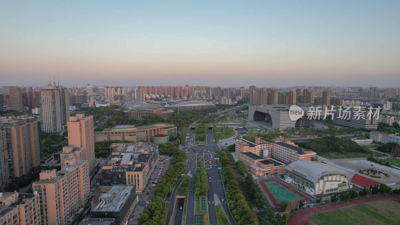 航拍常州市民广场文化广场奥体中心