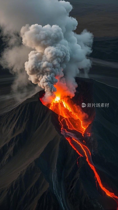 火山喷发熔岩流淌景象