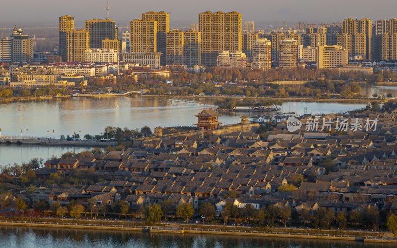 山东省聊城市东昌府区聊城古城航拍