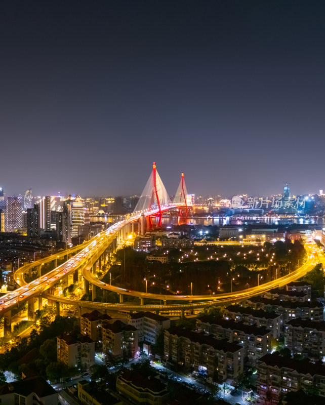 航拍上海杨浦大桥夜景