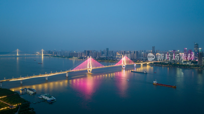 武汉城市蓝调灯光秀建筑风光