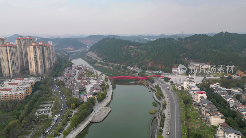 航拍四川遂宁联盟河风光