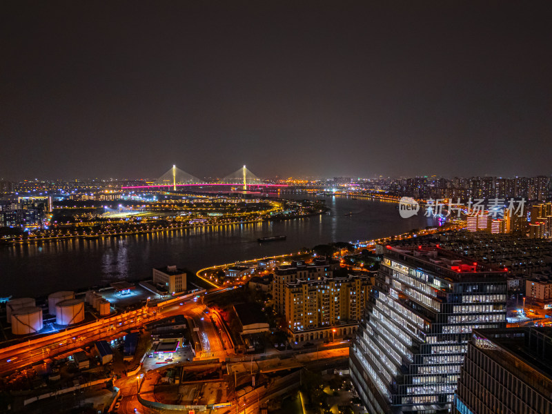 航拍上海徐汇西岸金融区夜景