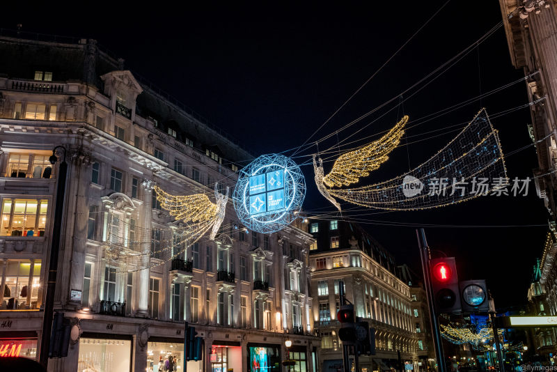 伦敦 街景 夜晚 摄政街 圣诞 彩灯