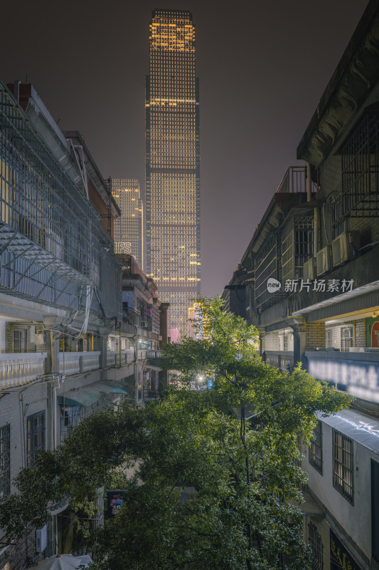 居民楼与现代高楼大厦夜景-长沙城市风光