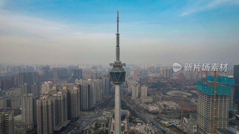 陕西西安电视塔地标建筑航拍