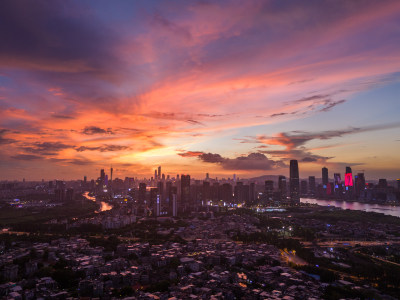 广州城市晚霞背景