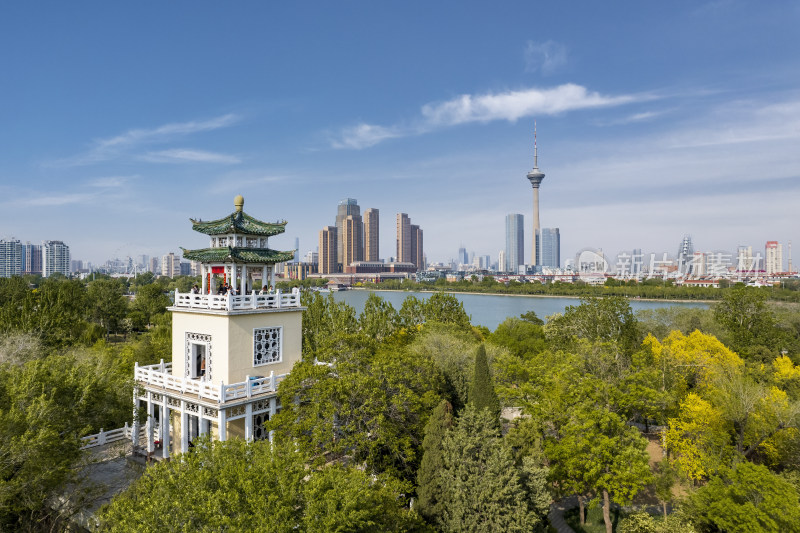 天津电视塔城市建筑风光航拍