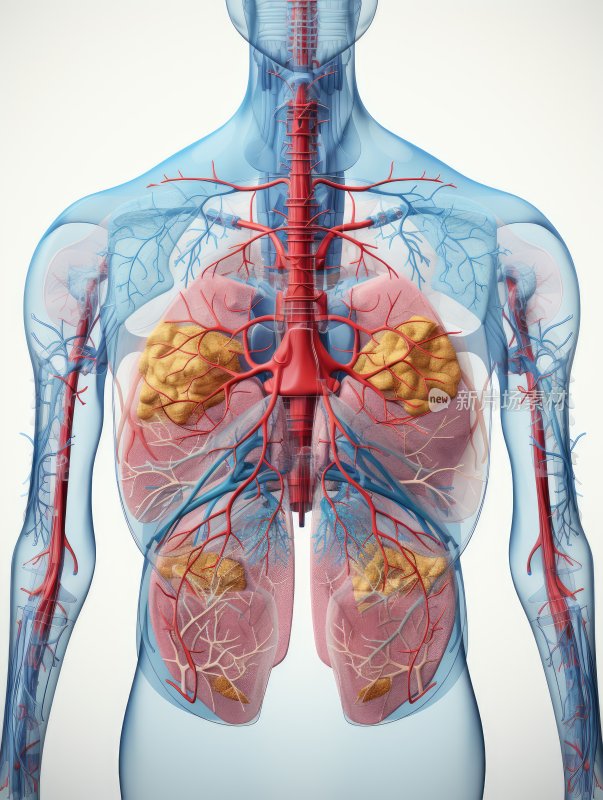 医学科普插图，人类肺部组织结构