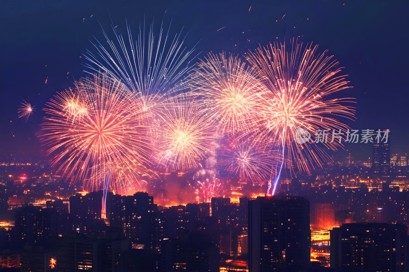 新年城市夜景天空烟花