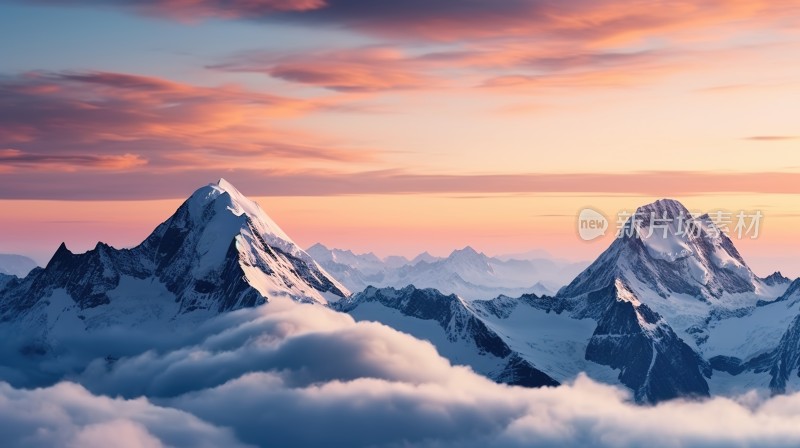 冬季唯美雪景雪山海报背景配图高清摄影图