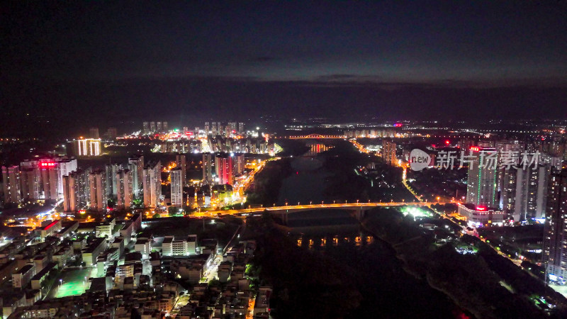 广西来宾红水河两岸夜景灯光航拍