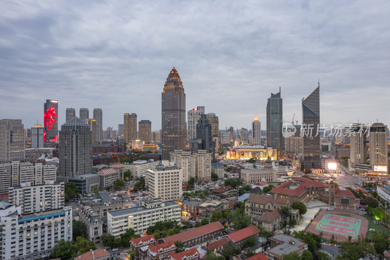 天津五大道文化旅游景区城市建筑夜景航拍