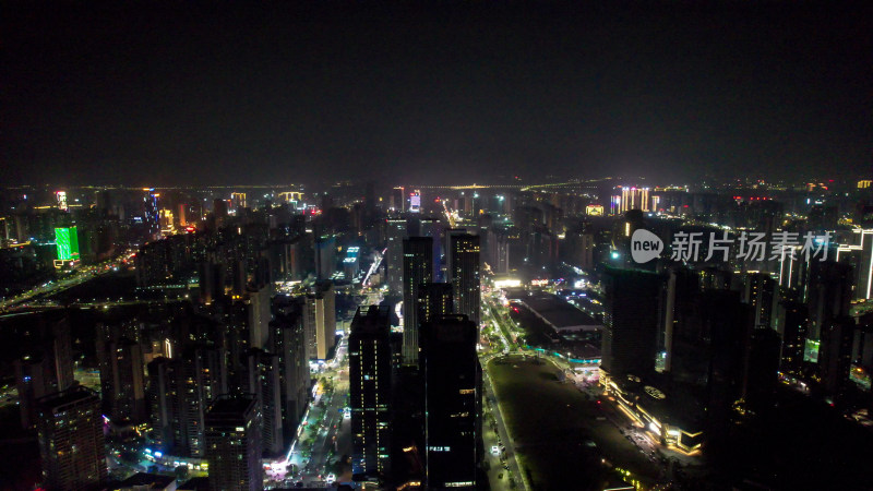 广东湛江城市夜景交通大景航拍