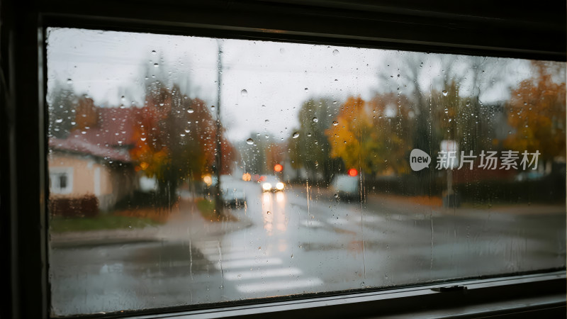 寒露节气雨天车窗外街道孤独思念背景