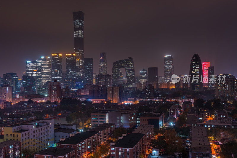 北京城市夜景俯瞰璀璨灯火的高楼大厦