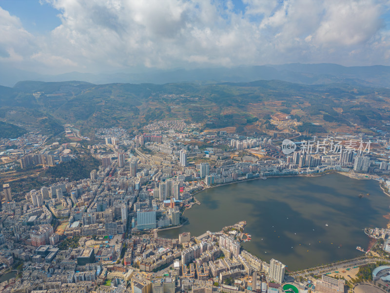 航拍云南红河州个旧市城市风光