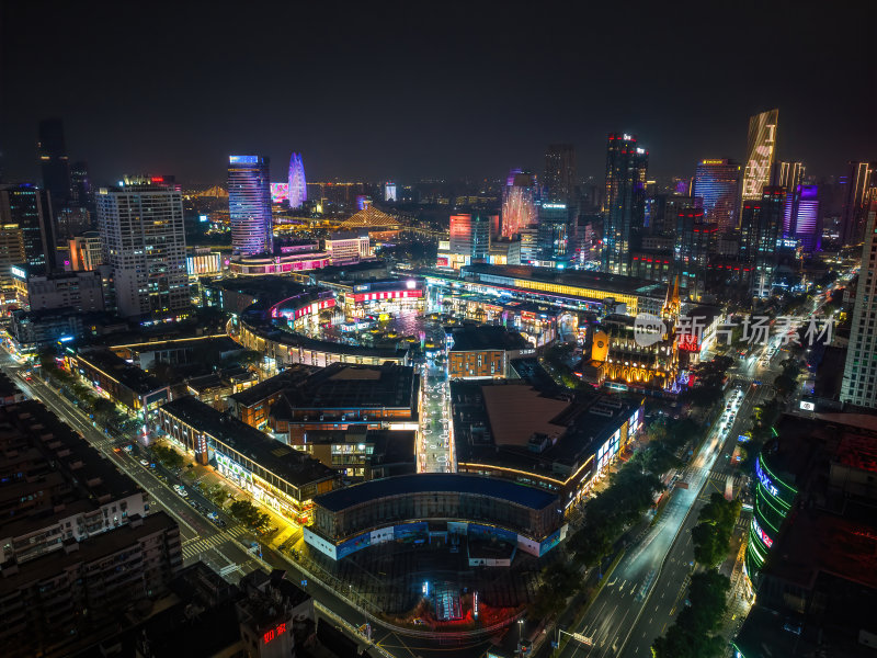 浙江宁波CBD城市光影日出夜景高空航拍