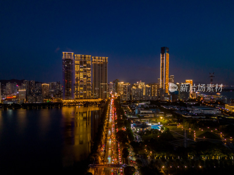 福建厦门城市夜景灯光航拍图