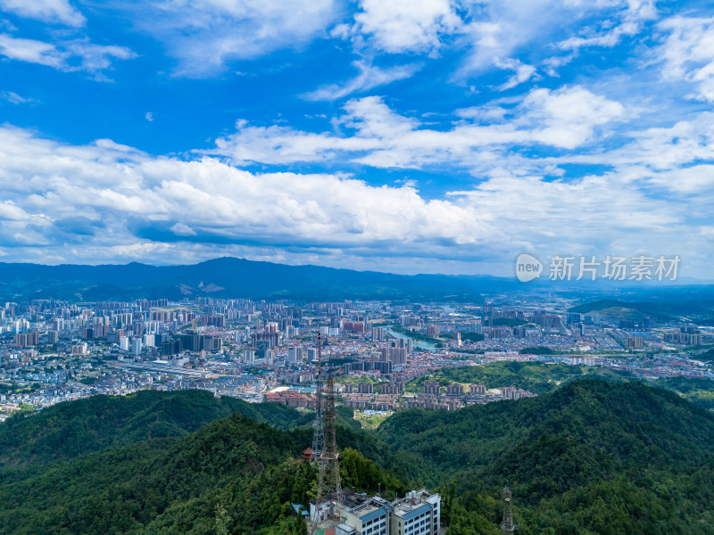 湖南怀化中坡山看城市全景航拍图