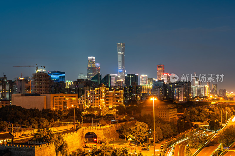 北京城墙文化历史北京CBD夜景城市风光